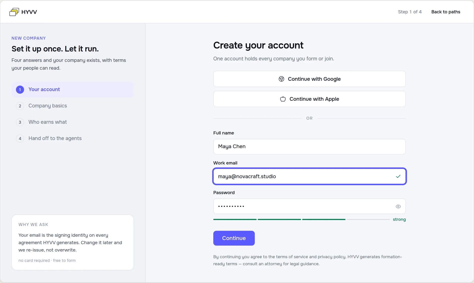 New-company onboarding — your account